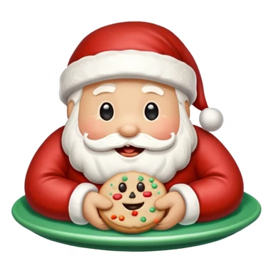 “A cute Christmas-themed Santa cookie, decorated with red and white icing, smiling face, sitting on a small plate, cartoon-style, vibrant colors, festive and cozy mood” sticker
