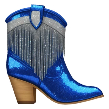 Realistic cobalt blue fashion cowgirl boots with sparkly shiny glitter fringe on them. sticker