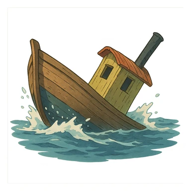 ghibli style boat sinking in water sticker
