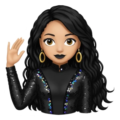 Raven Symone from Cheetah Girls with long jet black hair, black sequin outfit sticker