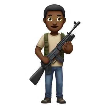 Guy holding giant fake ak47 sticker