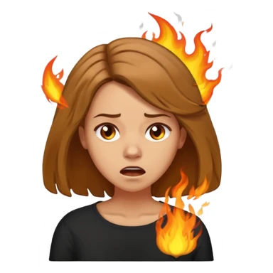 Woman with hair on fire looking stressed and panicked with brown shoulder length hair—longer hair please and light skin—an Irish gal sticker