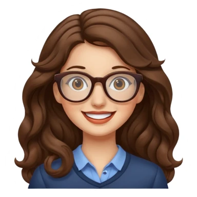 happy woman with long wavy brown hair and glasses sticker