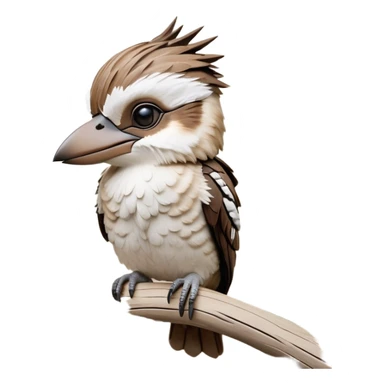 cinematic-kookaburra-realistic-full-body-perched-emoji,-compact-sturdy-frame-balanced-on-a-weathered-branch,-brown-and-white-feathered-wings-folded-neatly,-bold-striped-face-with-a-mischievous-glint-in-its-eye,-massive-sharp-beak-slightly-open-as-if-ready-to-laugh,-simplified-yet-realistic-focused-features,-highly-detailed,-glowing-with-a-warm-golden-light sticker
