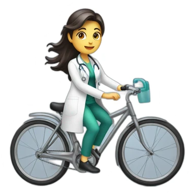 long and dark hair female doctor riding a shiny bicycle sticker