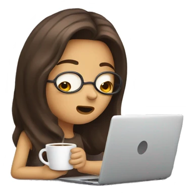 tired girl with laptop drinking a lot of coffee sticker