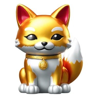 fully chrome fox statue in the form of maneki neko sticker