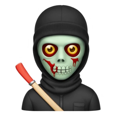 Zombie Emoji AppleIOS Style, Black Hair, SkiMask on Sideways Head, and Black shirt sticker