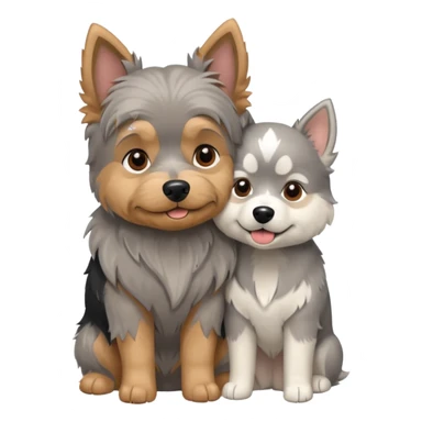 Old yorkie hugging a husky dog sticker