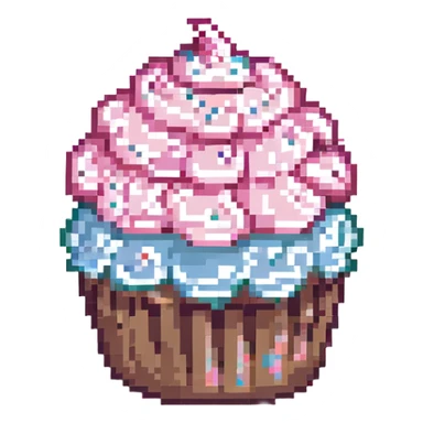 pixel art cupcake with pink icing, side view sticker