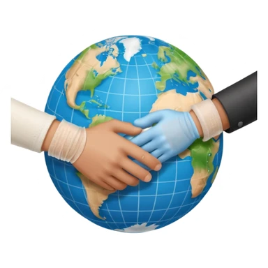 instead of two hands holding a globe, we have two hands handshaking in front of a globe. And in the background, we can see that the globe has a bandage or something. The handshake shows negotiation and the bandage around the globe shows improvement on climate change. Negotiation and climate change.  sticker