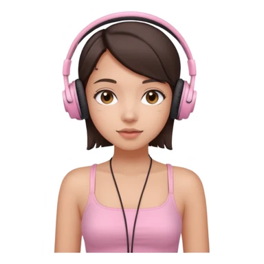 aesthetic brunette girl in light pink tube top shirt with headphones on sticker