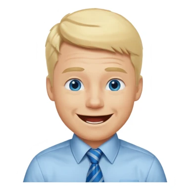 A guy with blonde hair and blue eyes that looks masculine. make him wear a shirt with a tie. he is danish. He is laughing extremely hard. More extreme expression sticker