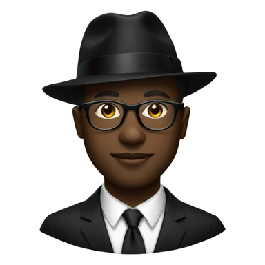 Black Man in all black dress with black fedora and gold oval glasses sticker