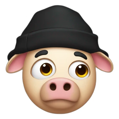 Bored brown hog in a black winter hat and black jacket sticker