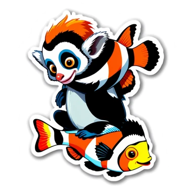 Lemurs hugging a clown-fish sticker