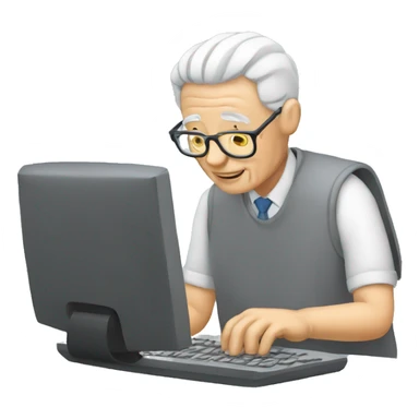 an elderly person typing on a computer sticker