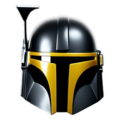 Gloss black and yellow mandalorian helmet with one antenna sticker