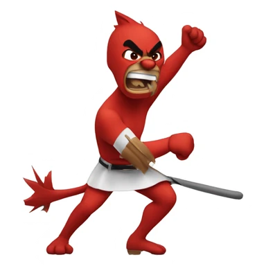Cartoon Cardinal beating up cartoon wildcat sticker