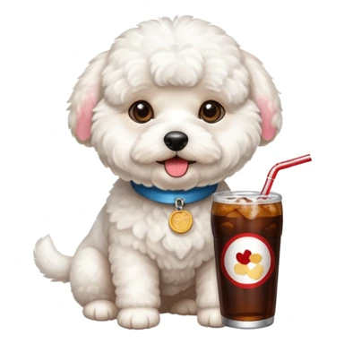 A cute bichon drinking cola sticker