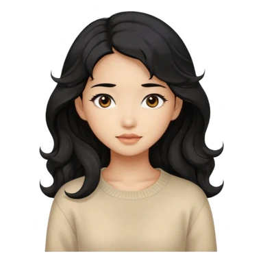 Beautiful girl,Black hair, wavy long hair,Black eyes,Chinese, beige sweater  sticker