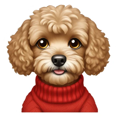 Dog brown Maltipoo wearing red pullover  sticker