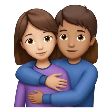 Asian brown hair small girl sis hug asian brown hair white boy big bro  sticker
