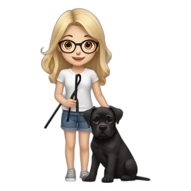 Blonde girl with black glasses and Brown eyes holding a black cane corso puppy sticker