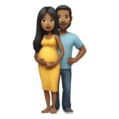 A pregnant woman with black long hair standing next to her husband who is carrying 2 young kids. sticker