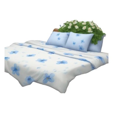 Cosy white  bed with blue smal flower bed sheets sticker