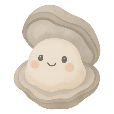 Make the oyster smile while keeping the watercolor art style, with a transparent background. sticker