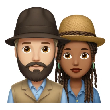Couple emoji -WHITE with man with beardmwoth hate on and BLACK FEMALEwith mid length locs sticker