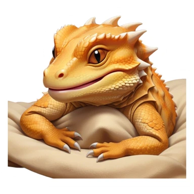 Meme-Worthy Cute Sleeping Bearded Dragon Portrait Emoji, Head resting peacefully with a contented smile, showcasing a delightfully robust build and a luxuriously soft scaled hide in warm earthy tones, eyes shut in a serene, restful nap, Simplified yet hilariously adorable features, highly detailed, glowing with a soft, drowsy light, high shine, relaxed and utterly lovable, stylized with an air of playful laziness, bright and heartwarming, soft glowing outline, capturing the essence of a comically sleepy dragon, so meme‐worthy it feels like it could instantly become the next viral sensation of adorable reptilian slumber! sticker