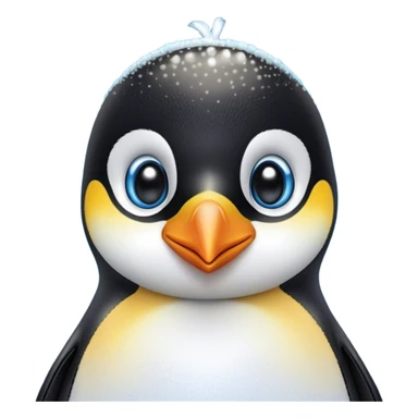 Cinematic Cute Emperor Penguin Portrait Emoji, Head tilted playfully and inquisitively, with glossy, pristine plumage accented by a bright beak and round, sparkling eyes filled with curiosity, Simplified yet irresistibly adorable features, highly detailed, glowing with a warm, friendly icy glow, high shine, affectionate and lively, stylized with a touch of whimsical charm, bright and endearing, soft glowing outline, capturing the essence of a mischievous yet loving penguin that feels like it could slide out of the screen into your arms! sticker