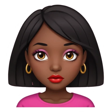 Dark skin gurl with black hair, big lips m, dark brown eye, octagon face shape and chinky eyes no red lipstick  sticker