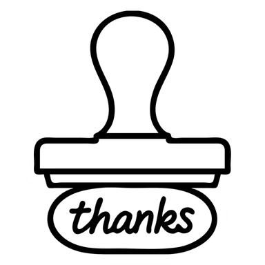 rubber stamp with 'thanks' in handwritten style, red ink sticker