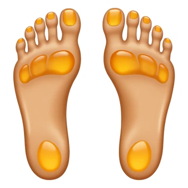 two feet, soles showing, five toes on each foot, shiny, perfectly orthopedic shape, emoji style sticker