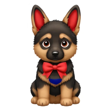 German shepherd puppy with a bow sticker