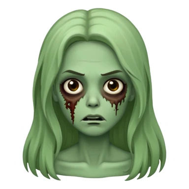 Faça uma zombie verde mulher com cabelos preto, liso e longo de olhos castanhos e boca fechada  sticker