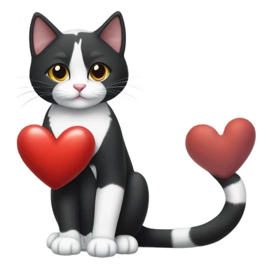 Tuxedo cat holding a heart  sticker