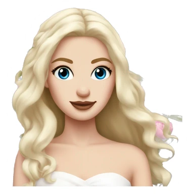 White bride with long light blonde hair and blue eyes with light pink peonies in hair white skin  sticker