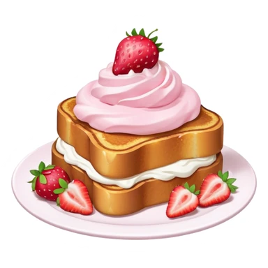 French toast with strawberry on top and pink whipped cream sticker