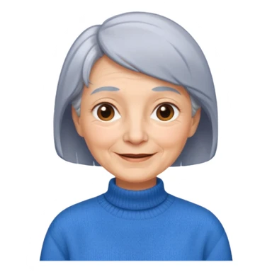 Old woman, happy, blue sweater, short straight hair
 sticker