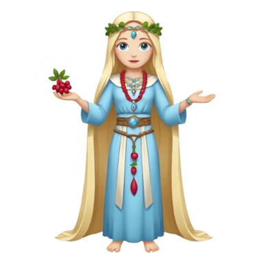 full body woman long blonde hair blue eyes white skin fruit priestess with berry belt and leaf jewelry sticker