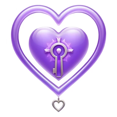 Purple ethereal occult heart floating, glowing key-like sigil at its center, veil-like mist, liminal mystical aesthetic sticker