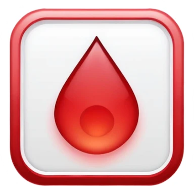 a Tiny compressed Stylized red blood droplet symbol inside a pastel gradient white square icon, red thin borders sticker