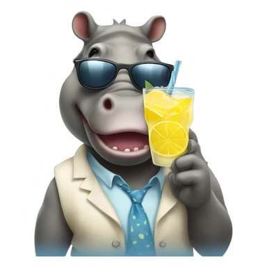 Hippoptamus with a sunglasses while drinking a lemonade sticker