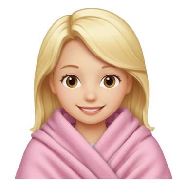 blonde girl wrapped in a pink blanket, smiling sticker