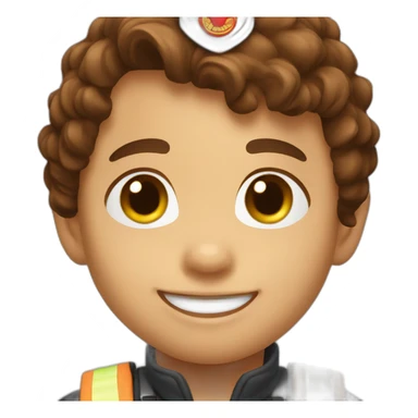Baby fire fighter with brown hair and smiling sticker