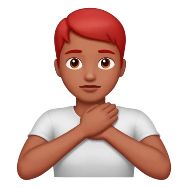 Arms crossed holding neck and face red sticker
